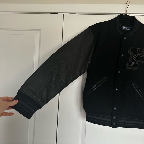 Polo Ralph Lauren The Iconic Letterman Jack Black Wool & Leather Bomber Jacket - Picture 4 of 12